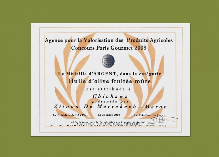 Certificat de mérite - Zitoun Marrakech